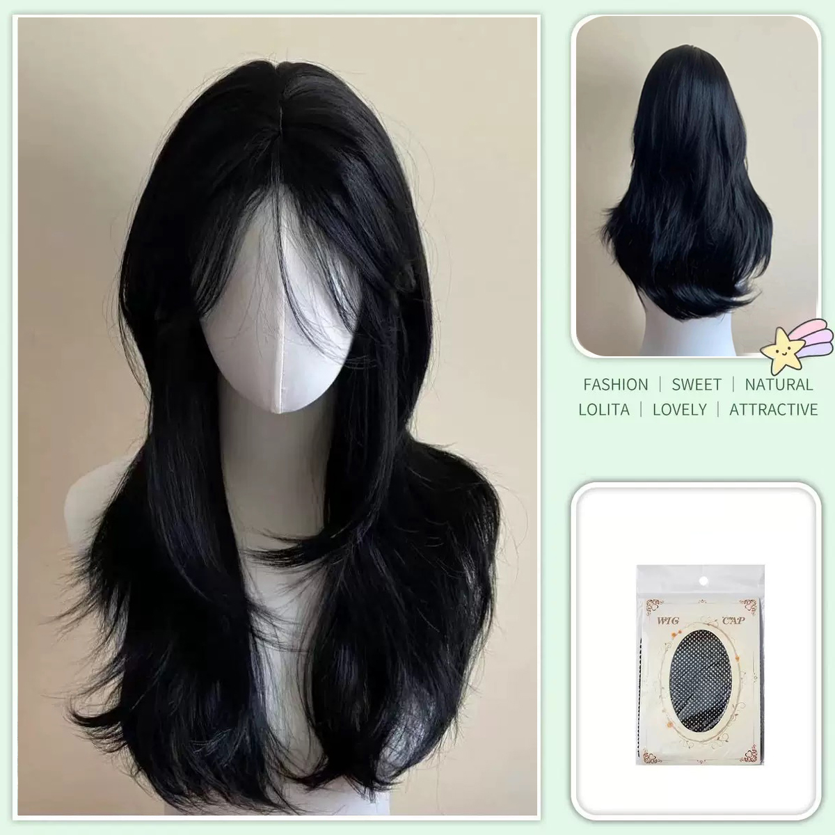 Black Wig Female Headband Body – Wig Fiber Net Bewertung und Preis